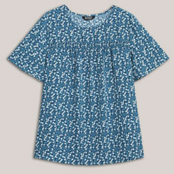 Floral Ruffle Sleeve Gathered Round Neck Blouse for Women